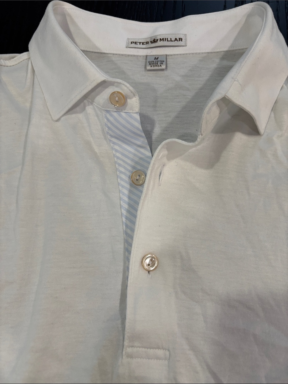 Peter Millar White Polo with Light Blue Stripe Placket
